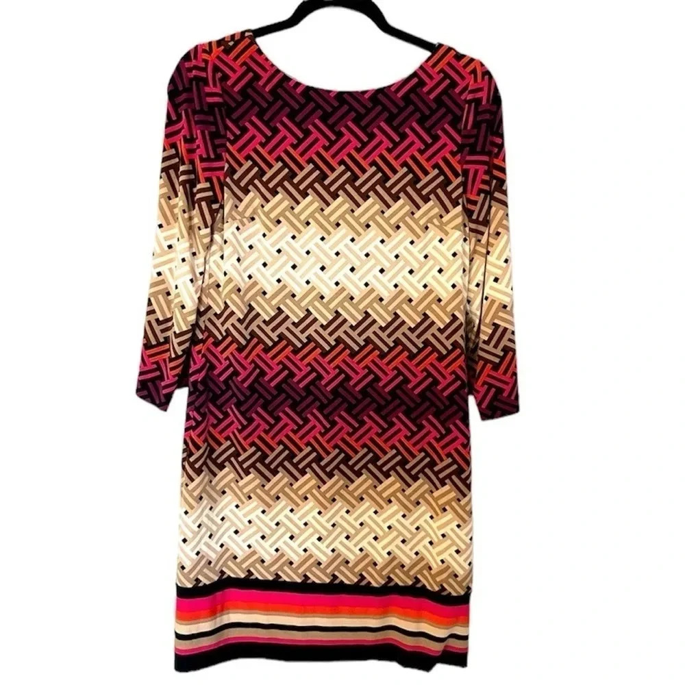 Eliza J Women's 3/4 Sleeve Multicolor Crew Neck Fashion Dress Size 6 GUC